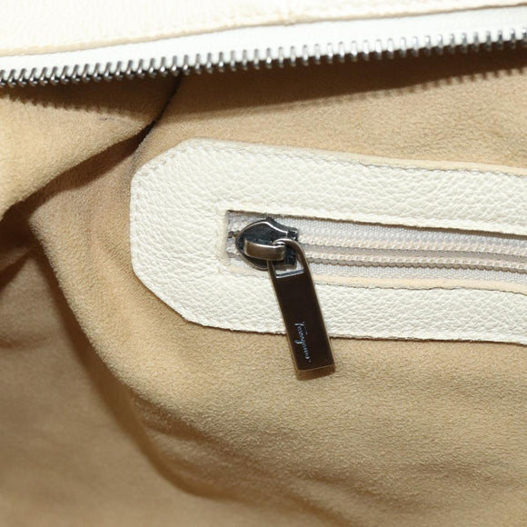 Salvatore Ferragamo Gancini Tote Bag Leather Silver Ivory Auth 169702