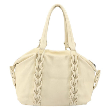Salvatore Ferragamo Gancini Tote Bag Leather Silver Ivory Auth 169702 - 0