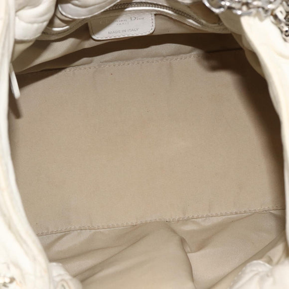 Christian Dior Cannage Chain Schoudertas Lamsleer Wit Zilver Auth 169703