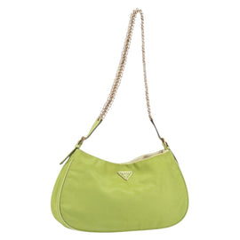 PRADA Chain Shoulder Bag Nylon Gold Light green Auth 169708V