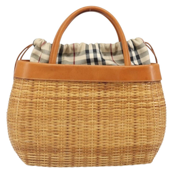 BURBERRY Nova Check Basket Hand Bag Raffia Brown Auth 169719V
