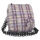 CHANEL Chain Camelia Shoulder Bag Tweed Multicolor Silver CC Auth 169721SAV-1