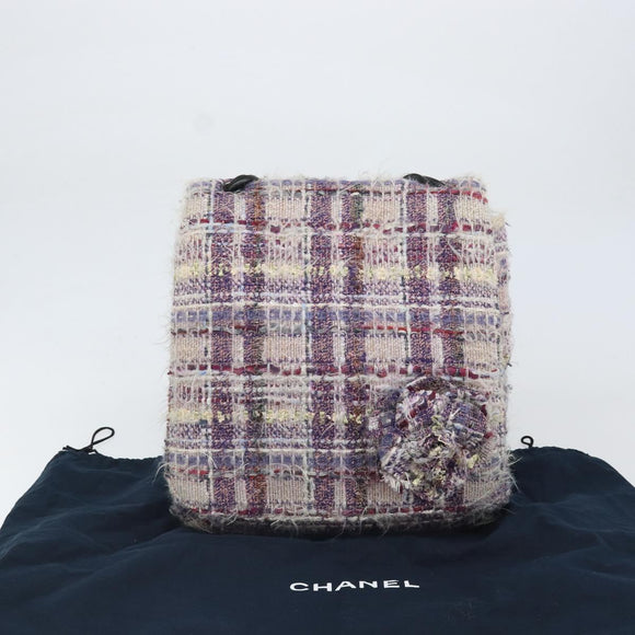 CHANEL Chain Camelia Shoulder Bag Tweed Multicolor Silver CC Auth 169721SAV