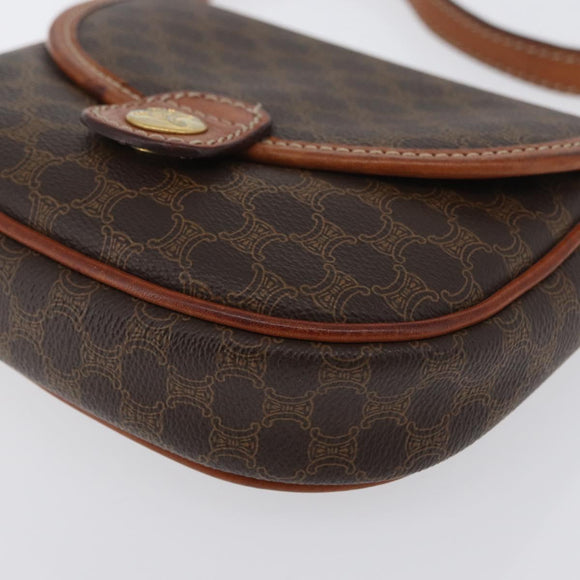 CELINE Macadam Canvas Shoulder Bag PVC Leather Brown Gold Auth 169727