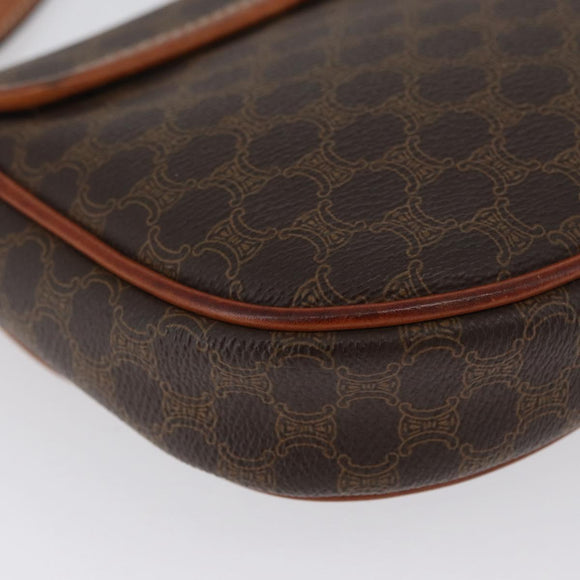 CELINE Macadam Canvas Shoulder Bag PVC Leather Brown Gold Auth 169727