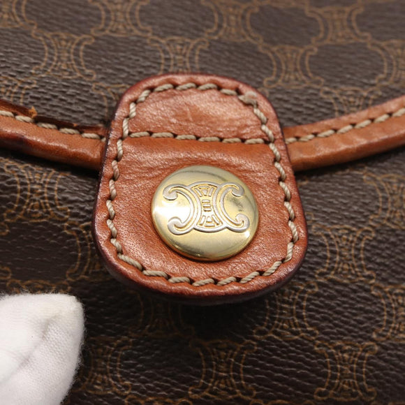 CELINE Macadam Canvas Shoulder Bag PVC Leather Brown Gold Auth 169727