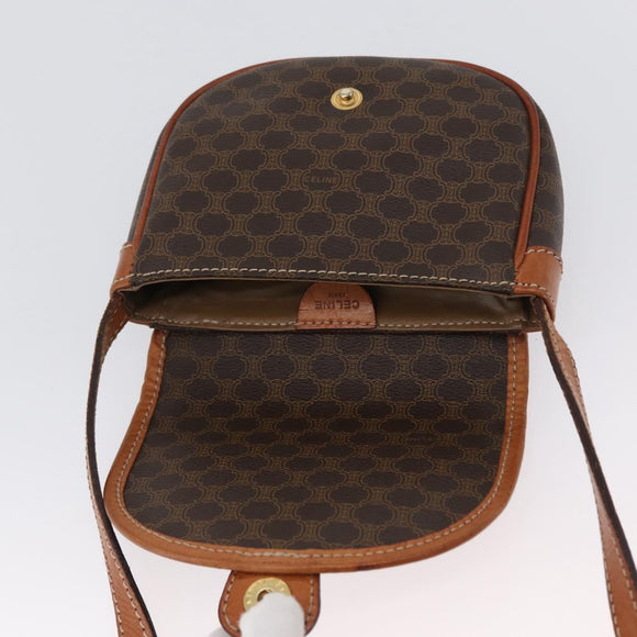CELINE Macadam Canvas Shoulder Bag PVC Leather Brown Gold Auth 169727