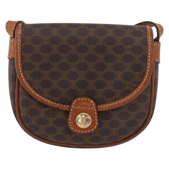 CELINE Macadam Canvas Shoulder Bag PVC Leather Brown Gold Auth 169727