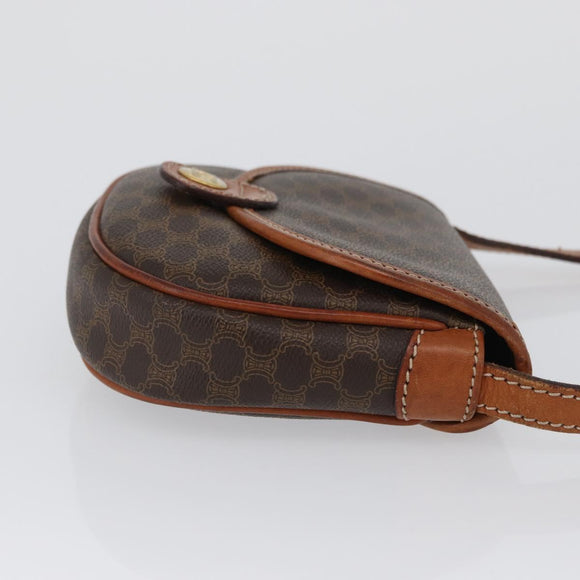 CELINE Macadam Canvas Shoulder Bag PVC Leather Brown Gold Auth 169727