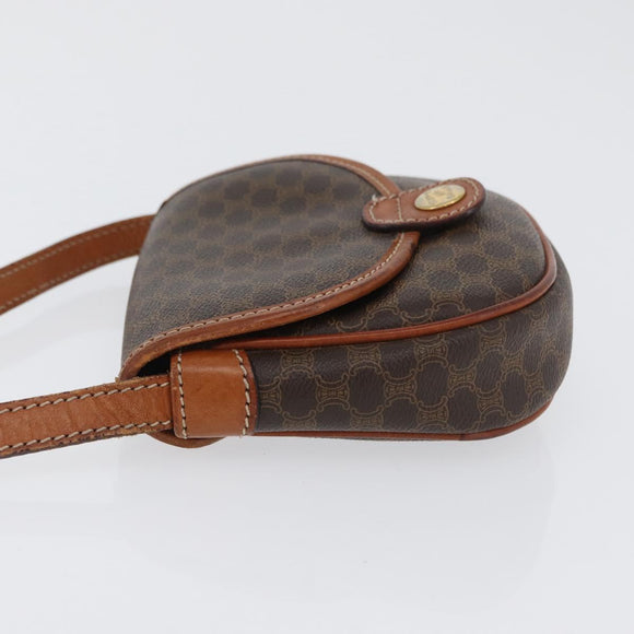 CELINE Macadam Canvas Shoulder Bag PVC Leather Brown Gold Auth 169727