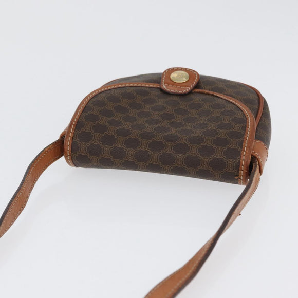 CELINE Macadam Canvas Shoulder Bag PVC Leather Brown Gold Auth 169727