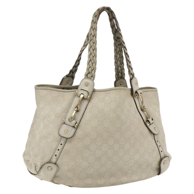 GUCCI GG Canvas Guccissima Horsebit Bag Leather Ivory Gold 137621 Auth 169728