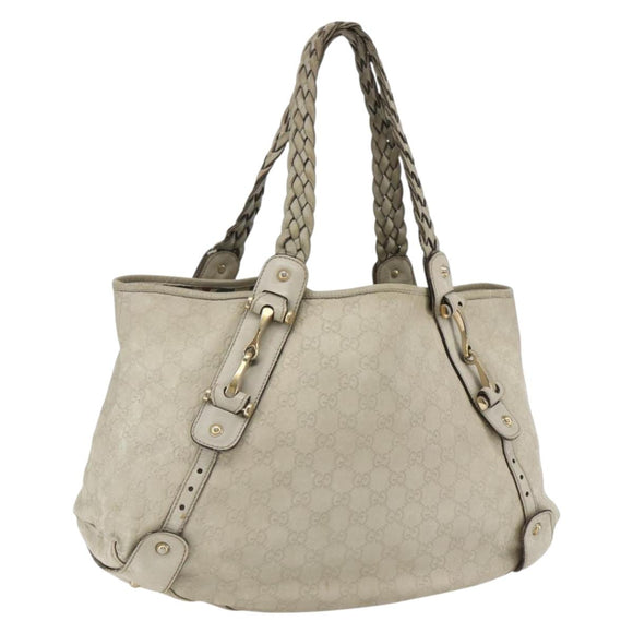 GUCCI GG Canvas Guccissima Horsebit Bag Leather Ivory Gold 137621 Auth 169728