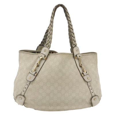 GUCCI GG Canvas Guccissima Horsebit Bag Leather Ivory Gold 137621 Auth 169728 - 0