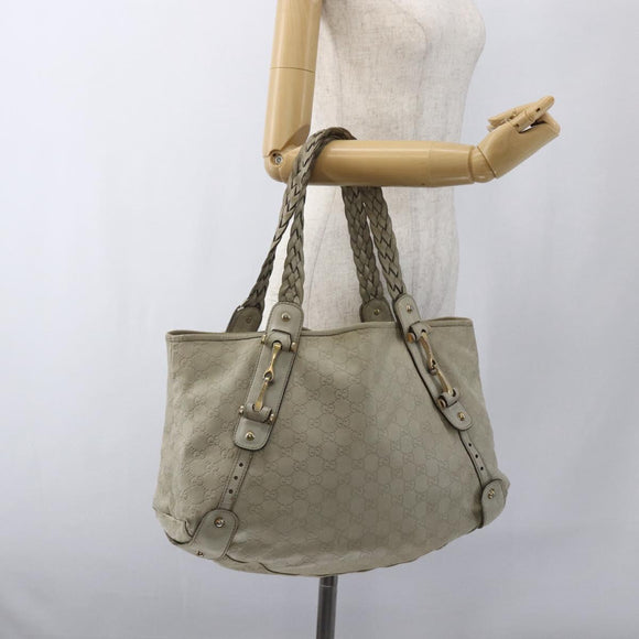 GUCCI GG Canvas Guccissima Horsebit Bag Leather Ivory Gold 137621 Auth 169728