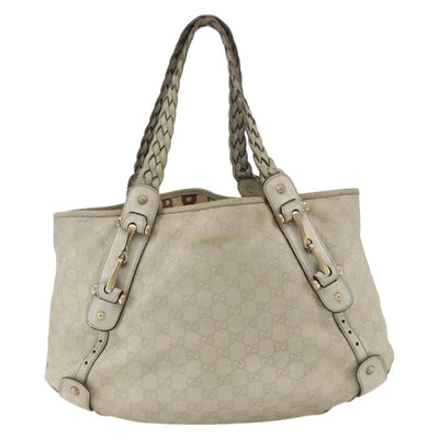 GUCCI GG Canvas Guccissima Horsebit Bag Leather Ivory Gold 137621 Auth 169728 - 0