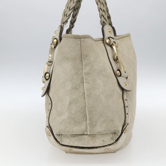 GUCCI GG Canvas Guccissima Horsebit Bag Leather Ivory Gold 137621 Auth 169728