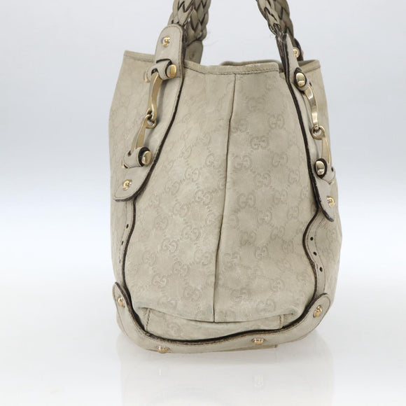 GUCCI GG Canvas Guccissima Horsebit Bag Leather Ivory Gold 137621 Auth 169728