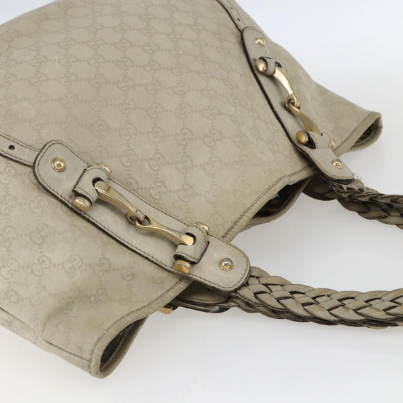 GUCCI GG Canvas Guccissima Horsebit Bag Leather Ivory Gold 137621 Auth 169728
