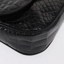 CELINE Chain Shoulder Bag Croco Embossed Black Gold Auth 169732V-14