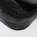 CELINE Chain Shoulder Bag Croco Embossed Black Gold Auth 169732V-15
