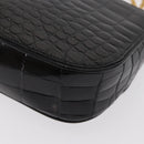 CELINE Chain Shoulder Bag Croco Embossed Black Gold Auth 169732V-17