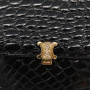 CELINE Chain Shoulder Bag Croco Embossed Black Gold Auth 169732V-18