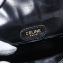 CELINE Chain Shoulder Bag Croco Embossed Black Gold Auth 169732V-10