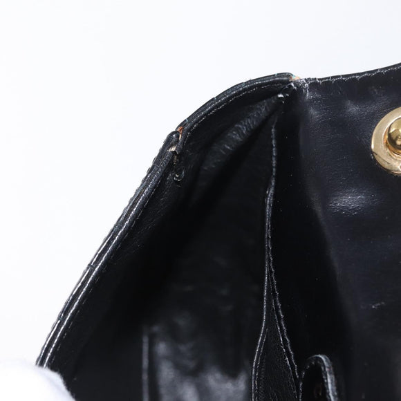 CELINE Chain Shoulder Bag Croco Embossed Black Gold Auth 169732V