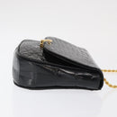 CELINE Chain Shoulder Bag Croco Embossed Black Gold Auth 169732V-3