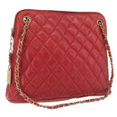 CHANEL Matelasse Chain Shoulder Bag Leather Red Gold CC Auth 169739-1