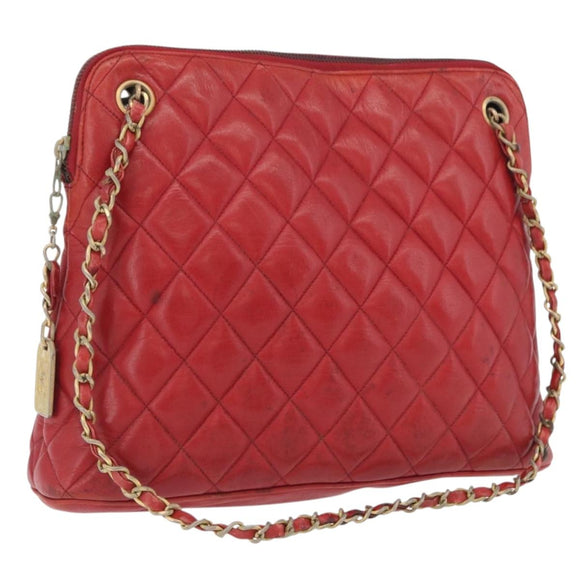 CHANEL Matelasse Chain Shoulder Bag Leather Red Gold CC Auth 169739