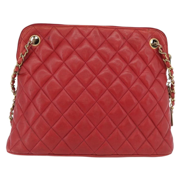 CHANEL Matelasse Chain Shoulder Bag Leather Red Gold CC Auth 169739