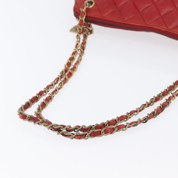 CHANEL Matelasse Chain Shoulder Bag Leather Red Gold CC Auth 169739
