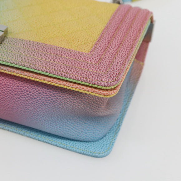 CHANEL Boy Chanel Medium Chain Bag Caviar Skin Multicolor CC Auth 169741SM