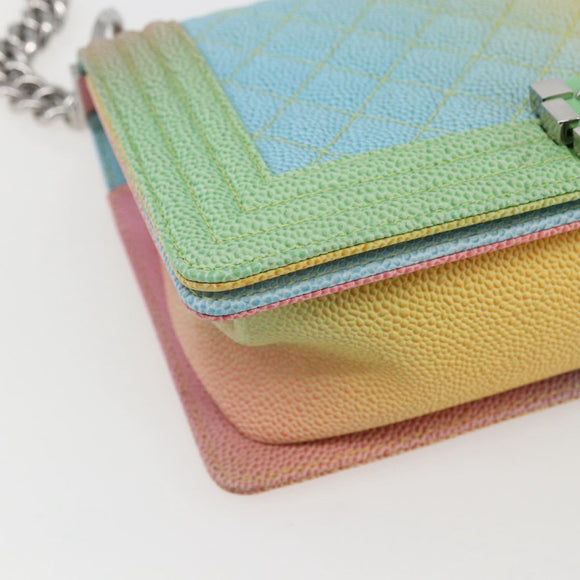 CHANEL Boy Chanel Medium Chain Bag Caviar Skin Multicolor CC Auth 169741SM