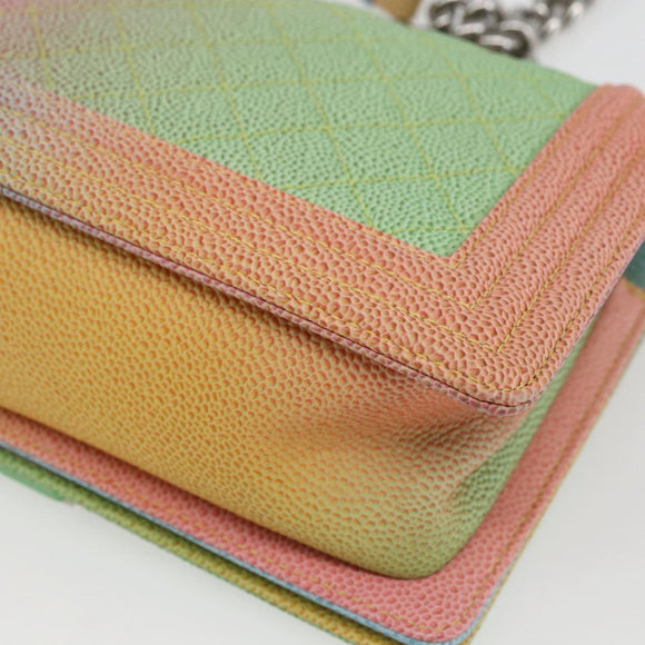 CHANEL Boy Chanel Medium Chain Bag Caviar Skin Multicolor CC Auth 169741SM