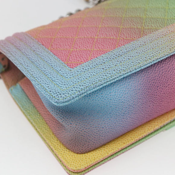 CHANEL Boy Chanel Medium Chain Bag Caviar Skin Multicolor CC Auth 169741SM