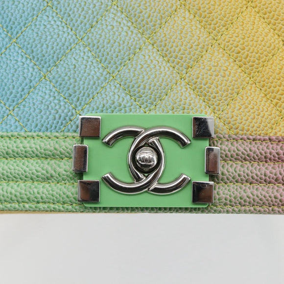 CHANEL Boy Chanel Medium Chain Bag Caviar Skin Multicolor CC Auth 169741SM