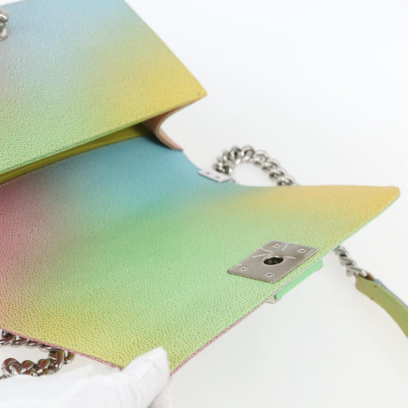 CHANEL Boy Chanel Medium Chain Bag Caviar Skin Multicolor CC Auth 169741SM