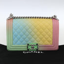 CHANEL Boy Chanel Medium Chain Bag Caviar Skin Multicolor CC Auth 169741SM-12