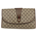 GUCCI GG Supreme Web Sherry Line Clutch Bag PVC Beige 89 01 031 Auth 169742-2