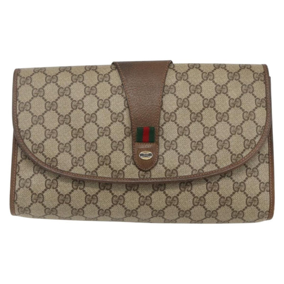 GUCCI GG Supreme Web Sherry Line Clutch Bag PVC Beige 89 01 031 Auth 169742