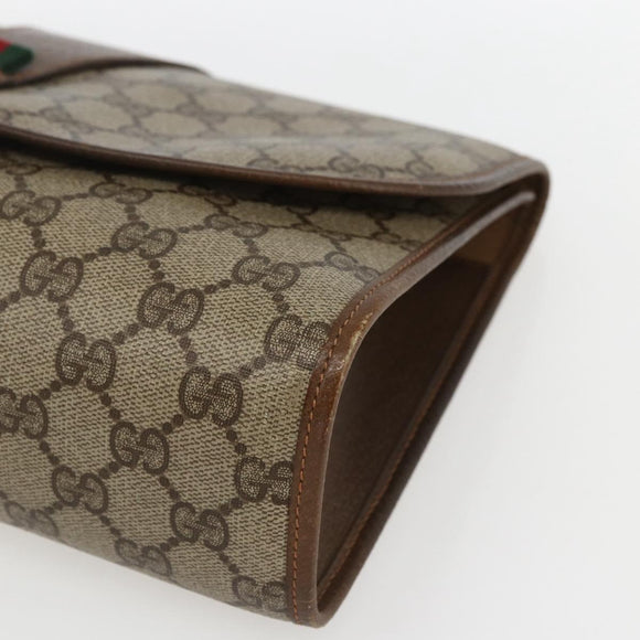 GUCCI GG Supreme Web Sherry Line Clutch Bag PVC Beige 89 01 031 Auth 169742