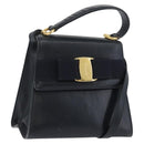 Salvatore Ferragamo Vala Hand Bag Leather 2way Navy Gold Auth 169747-1