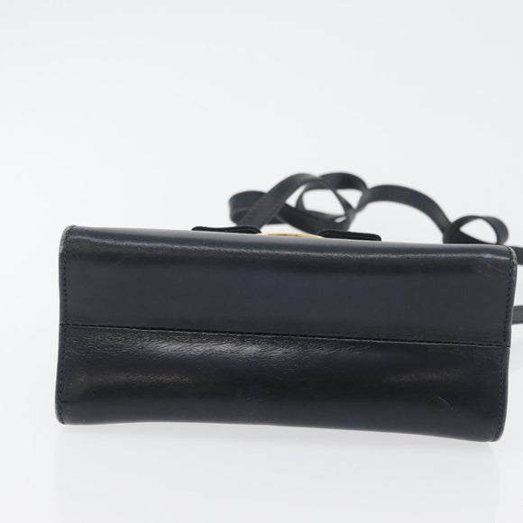 Salvatore Ferragamo Vala Hand Bag Leather 2way Navy Gold Auth 169747