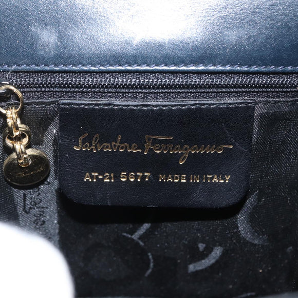 Salvatore Ferragamo Vala Hand Bag Leather 2way Navy Gold Auth 169747