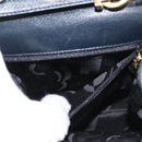 Salvatore Ferragamo Vala Hand Bag Leather 2way Navy Gold Auth 169747-24