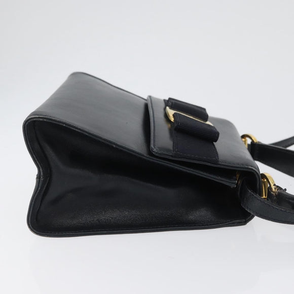 Salvatore Ferragamo Vala Hand Bag Leather 2way Navy Gold Auth 169747