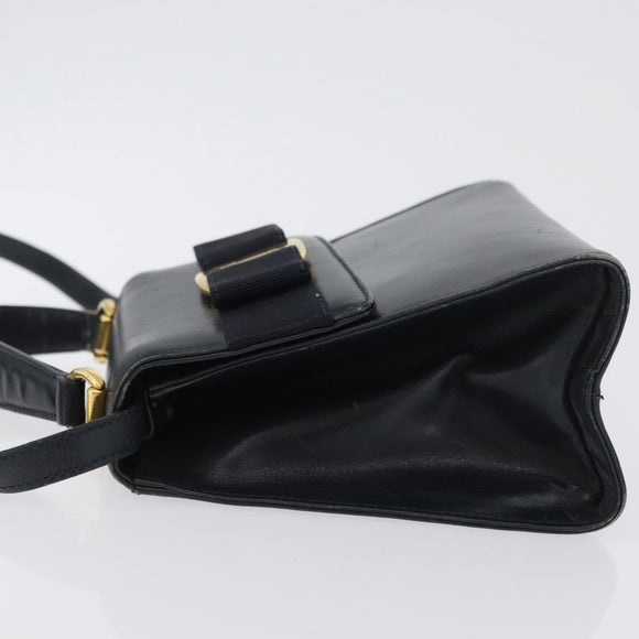 Salvatore Ferragamo Vala Hand Bag Leather 2way Navy Gold Auth 169747